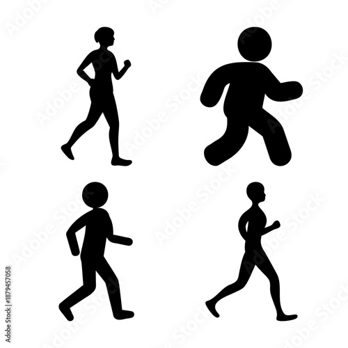 Diverse black silhouettes depicting people in motion, walking, and jogging for health and fitness
