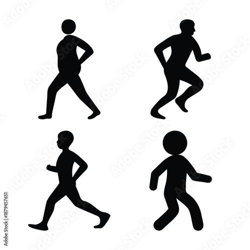 Different human movement silhouettes: walking, jogging, and running poses illustrated