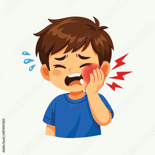 Boy Crying From Toothache Cartoon Illustration