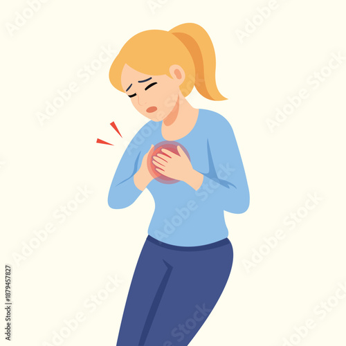 Woman Experiencing Chest Pain Illustration