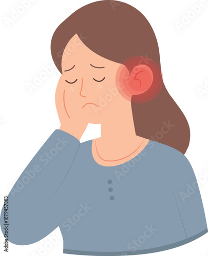 Woman Suffering From Ear Pain Illustration