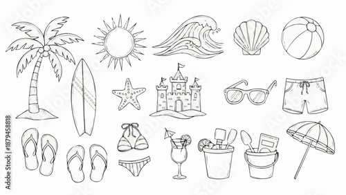 Collection of Summer Beach Vacation Icons and Symbols.