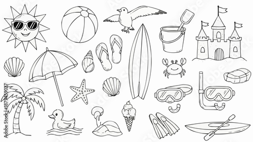 Collection of Summer Beach Holiday Icons and Symbols.