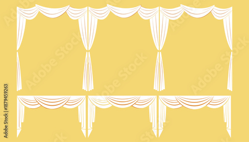 Elegant Window Curtain Valance Collection Classic Interior Decoration Drapery Vector Illustration