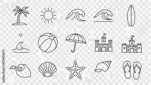 Collection of Summer Beach Icons and Symbols.