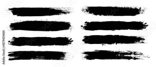Grunge style hand-drawn thick brush strokes in acrylic paint. Ink Brushes, lines, Brush stroke paint boxes on white background. Artistic black brush texture template