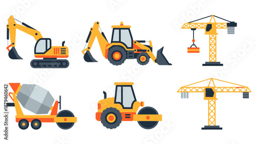 Colorful Illustrations of Essential Construction Vehicles and Heavy Machinery for Building Sites