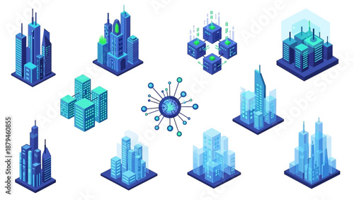 Futuristic Smart City Infrastructure with Connected Data Centers and Central Network Hub