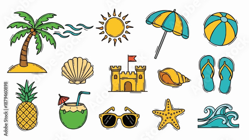 Collection of Summer Beach Vacation Icons and Symbols.