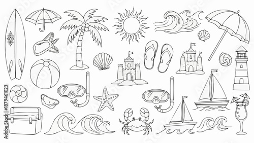Collection of Summer Beach Vacation Icons and Symbols.