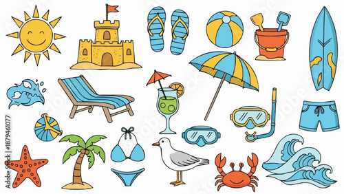 Collection of Summer Beach Vacation Icons and Symbols.