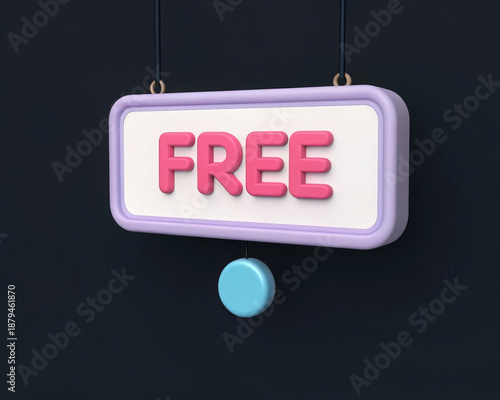Three d illustration of free banner promotion advertising sign hanging on isolate dark studio background