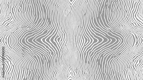 Symmetrical abstract pattern of gray and white curved lines resembling wood grain or ripples with a central focus and outward expansion creating a natural