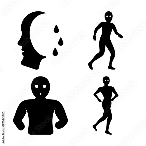 Diverse set of human silhouette icons depicting emotions, actions, and physical states