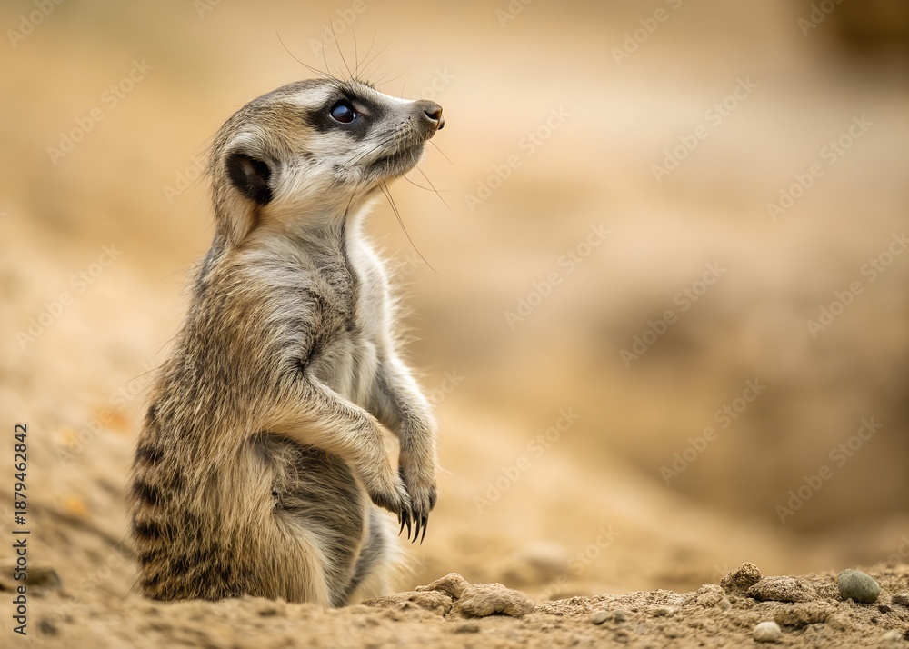 Fototapeta premium Meerkat standing alert in desert