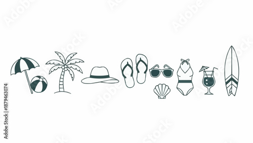 Collection of Summer Beach Vacation Icons and Symbols.