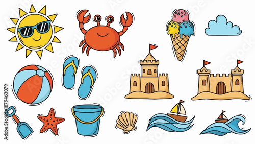 Collection of Summer Beach Vacation Icons and Symbols.