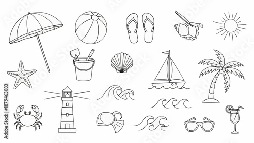 Collection of Summer Beach Vacation Icons and Symbols.