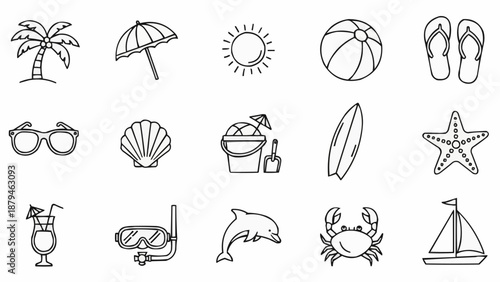 Collection of Summer Beach Vacation Icons and Symbols.