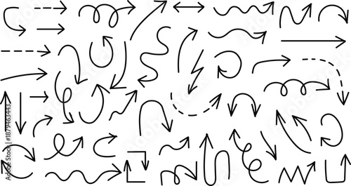 Collection of hand drawn arrows and swirling lines