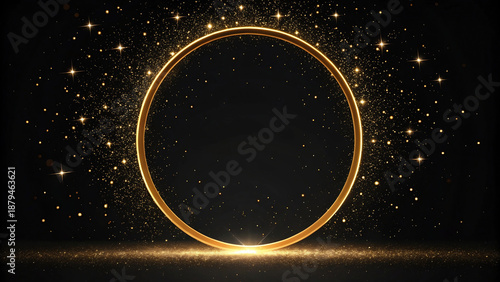 Radiant Gold Ring Frame with Shimmering Particles