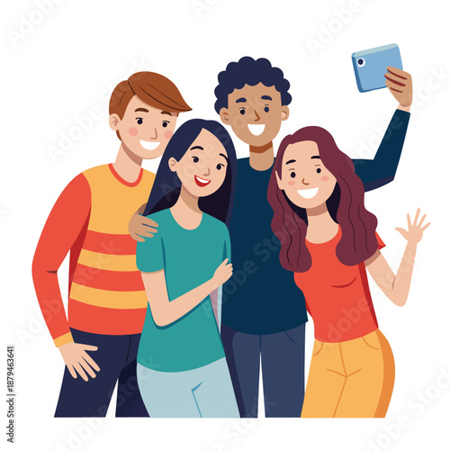 group of friends taking a selfie with smartphone