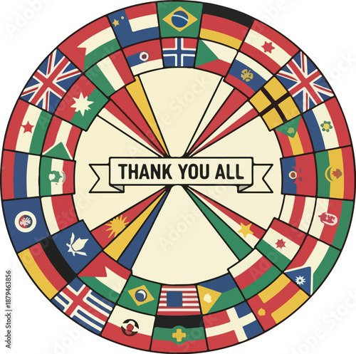 International Thank You All Flags Circle Global Unity and Cooperation