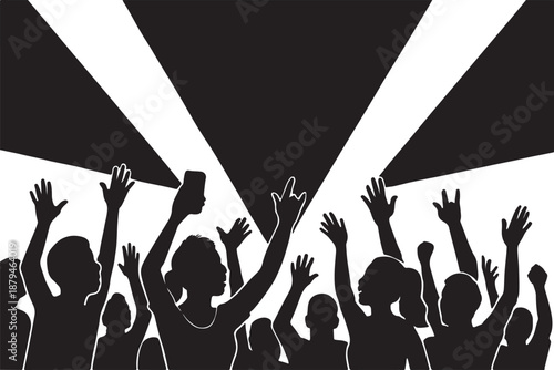 Silhouette of a professional male speaker at a podium with flowing musical notes