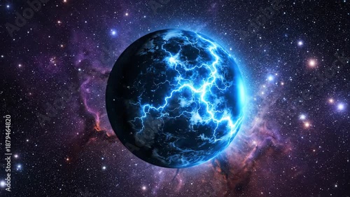 Wallpaper Mural Glowing Blue Energy Sphere and Nebula Mystical and Dynamic Visuals with Light and Dark Backgrounds, Creating Mesmerizing Sense of Mystery and Wonder in Vibrant Cosmic Scene video Torontodigital.ca