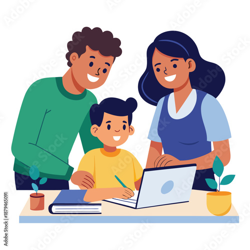 family with mother and children illustration