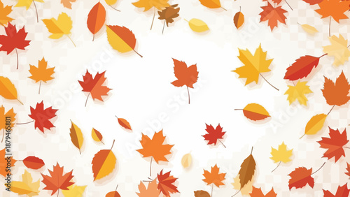 Autumn Leaves Falling Season Background with Transparent Overlay and Soft Shadows