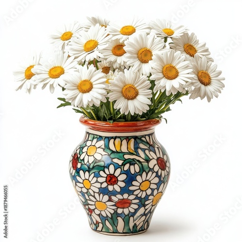 Wallpaper Mural A bunch of white daisies in a colorful vase, isolate on white background. Torontodigital.ca