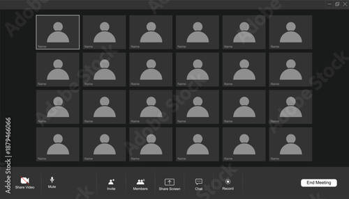 Multiple users video conference interface. online videocall interface. vector video conference calls window. application for social communication, mobile, computer, laptop screen