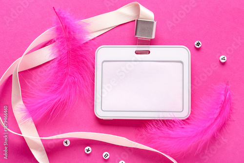Blank badge with feathers a...