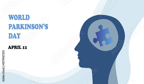 World Parkinson’s Day April 11 Banner with Human Head Silhouette and Brain Puzzle Concept