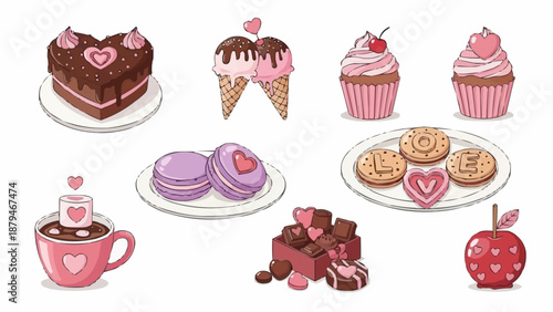 Collection of Valentines Day Desserts and Sweets.