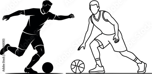 Basketball Player Silhouettes Action Sports Illustration