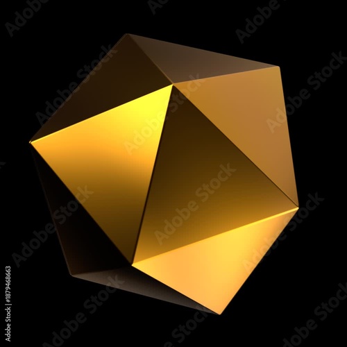 Abstract Golden Geometric Octahedron Shape Floating in a Deep Black Void with Dynamic Lighting and Shadows