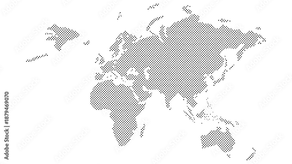 Obraz premium Dotted Map of Asia Continent - Minimalist Black Halftone Grid Vector Silhouette Isolated on White