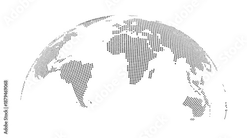 Abstract Dotted World Map with Curved Horizon and Perspective - Minimalist Halftone Global Data Vector