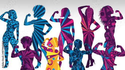 Strong Women Silhouettes Posing in Colorful Patterns