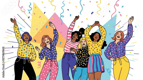 Diverse Women Celebrating with Confetti and Streamers