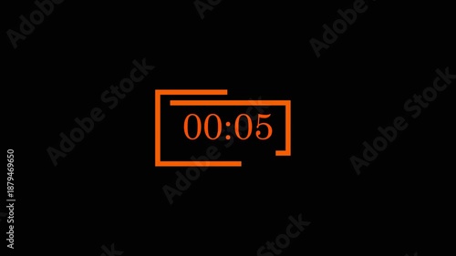 Digital Countdown Timer 00:05 on Black Background countdown timer 10 sec animation, 10 second countdown timer with circle with black background.