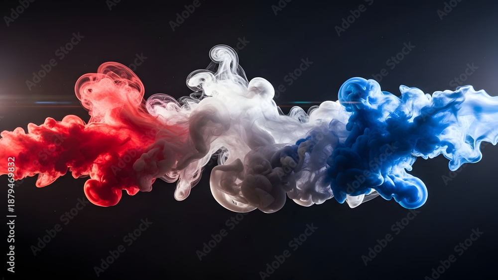 Obraz premium Vibrant red white and blue ink cloud formation