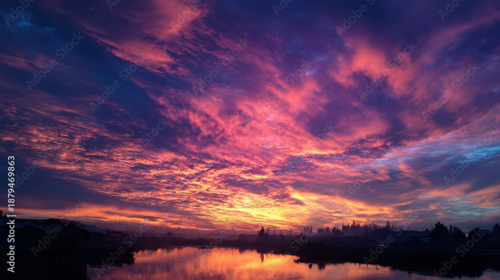 Obraz premium Stunning Sunset Reflection Over a Calm Lake