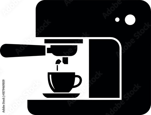 Espresso Coffee Machine Icon Silhouette for Cafe and Kitchen Design
