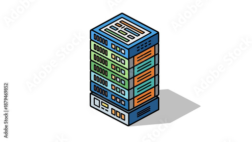 Vector data center, server isometric flat icon. 3d vector colorful illustration. Pictogram isolated on white background