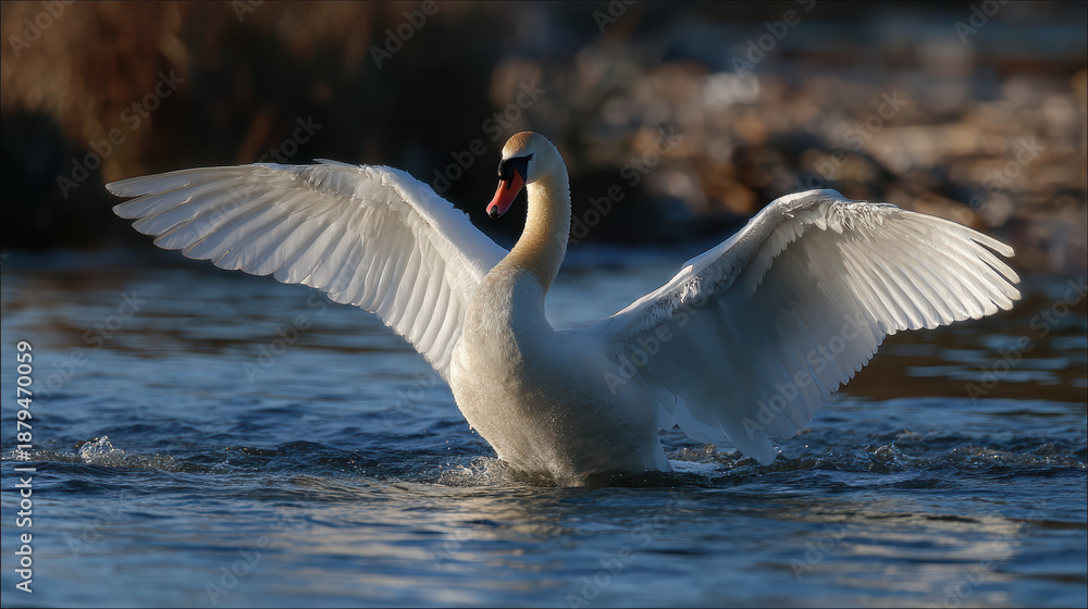 Fototapeta premium Graceful Swan Gliding Over Calm Water