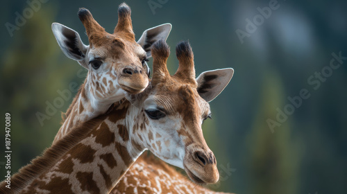 Wallpaper Mural Two giraffes with close-up views of their heads in a natural setting Torontodigital.ca