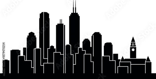 City Skyline Silhouette with Clock Tower